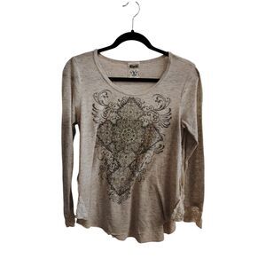 Vocal Cross‎ graphic print beige long sleeve tee